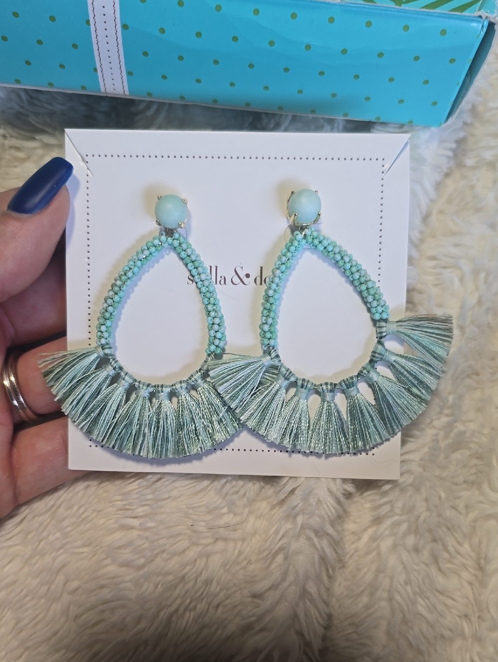 Stella & Dot Mint Fringe Teardrop Statement Earrings